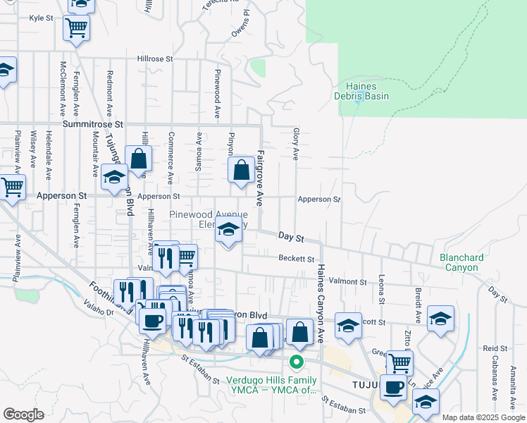 map of restaurants, bars, coffee shops, grocery stores, and more near 10244 Glory Avenue in Los Angeles