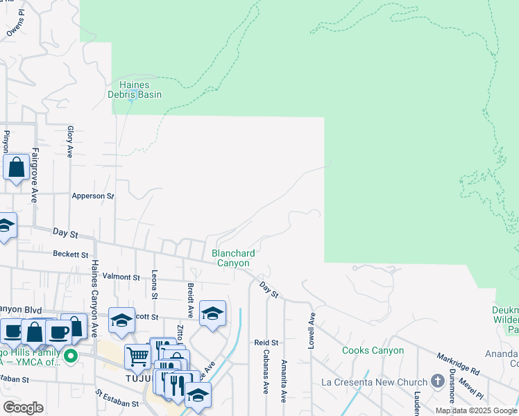 map of restaurants, bars, coffee shops, grocery stores, and more near 6325 Blanchard Canyon Road in Los Angeles