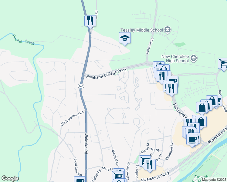 map of restaurants, bars, coffee shops, grocery stores, and more near 346 Lucky Street in Canton