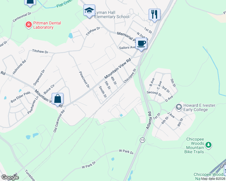 map of restaurants, bars, coffee shops, grocery stores, and more near 2333 4th Street in Gainesville