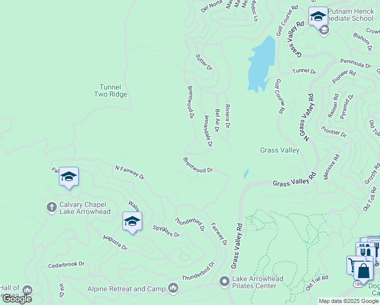 map of restaurants, bars, coffee shops, grocery stores, and more near 301 Annandale Drive in Lake Arrowhead