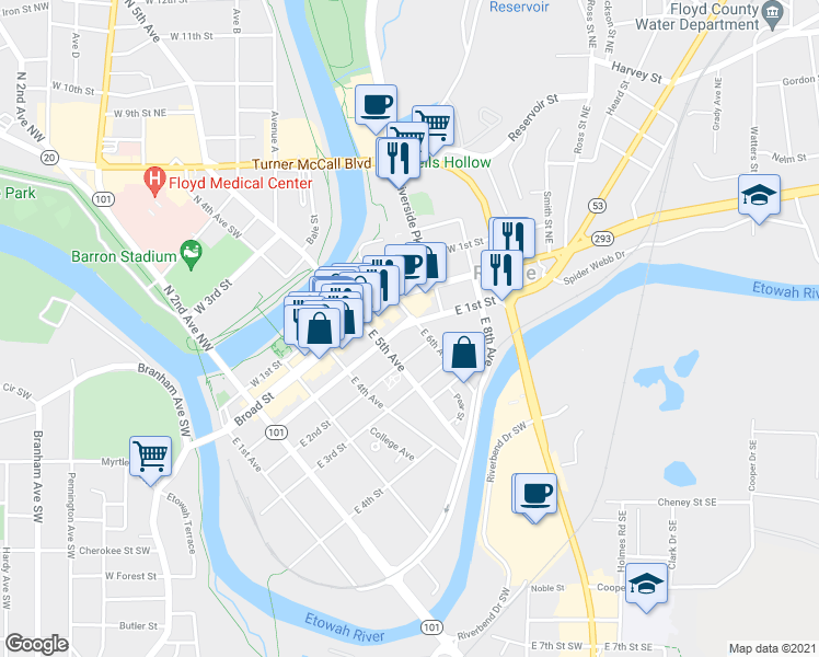 map of restaurants, bars, coffee shops, grocery stores, and more near 100 East 6th Avenue in Rome