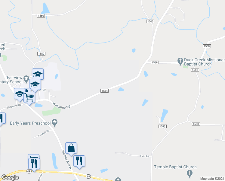 map of restaurants, bars, coffee shops, grocery stores, and more near 1510 Welcome Road in Cullman