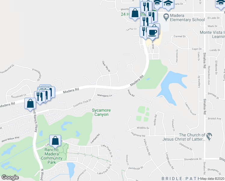 map of restaurants, bars, coffee shops, grocery stores, and more near 892 Aloe Lane in Simi Valley