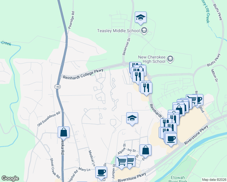 map of restaurants, bars, coffee shops, grocery stores, and more near 100 Heritage Drive in Canton