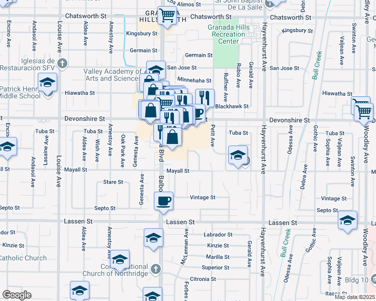 map of restaurants, bars, coffee shops, grocery stores, and more near 10168 Whitaker Avenue in Los Angeles