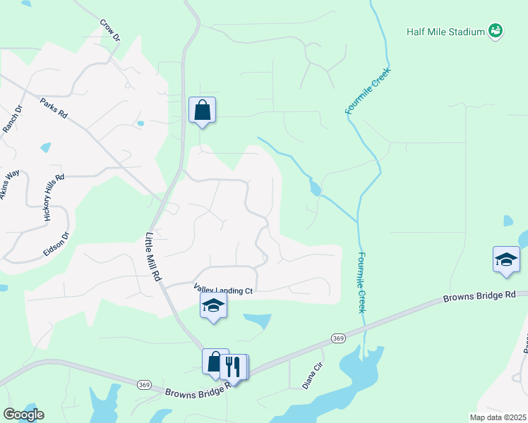 map of restaurants, bars, coffee shops, grocery stores, and more near 7585 Timberline Overlook in Cumming