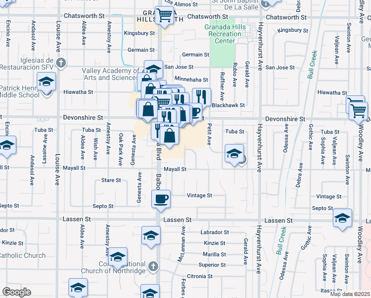 map of restaurants, bars, coffee shops, grocery stores, and more near 10168 Whitaker Avenue in Los Angeles