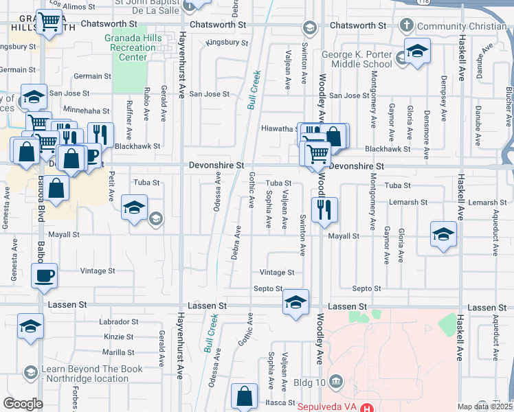 map of restaurants, bars, coffee shops, grocery stores, and more near 10148 Gothic Avenue in Los Angeles