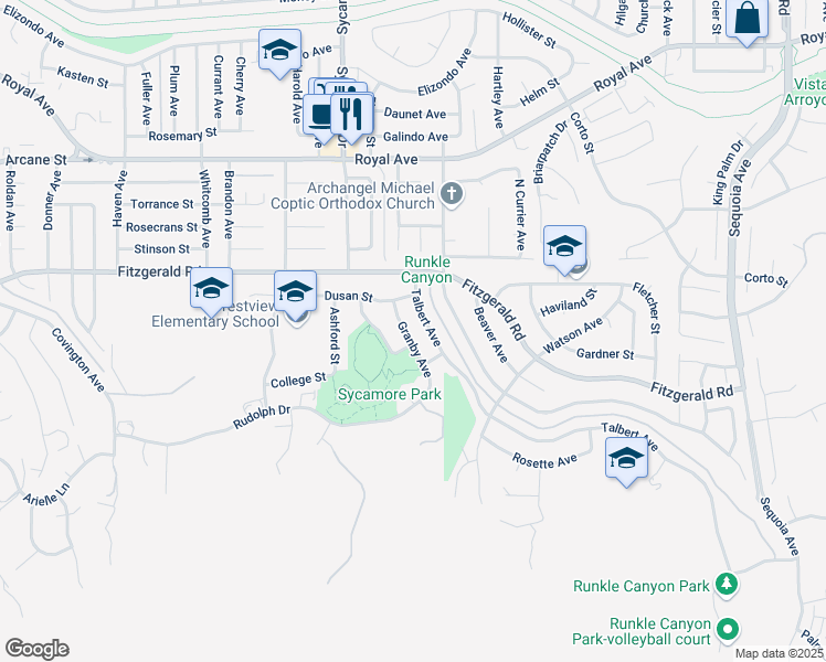 map of restaurants, bars, coffee shops, grocery stores, and more near 918 North Granby Avenue in Simi Valley