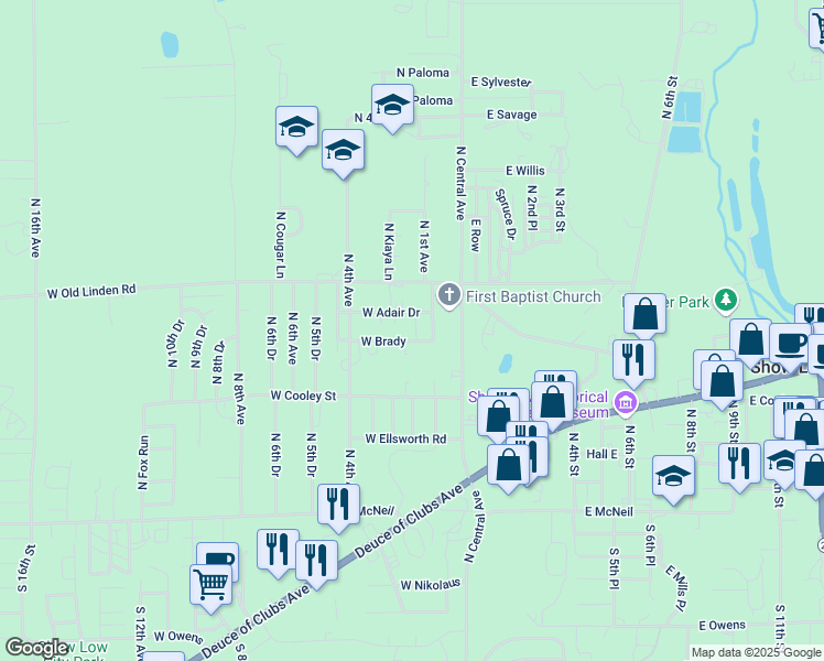 map of restaurants, bars, coffee shops, grocery stores, and more near 200 West Brady in Show Low