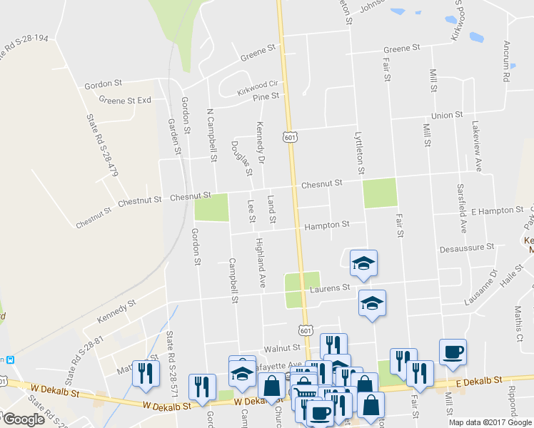 map of restaurants, bars, coffee shops, grocery stores, and more near 1609 Land St in Camden