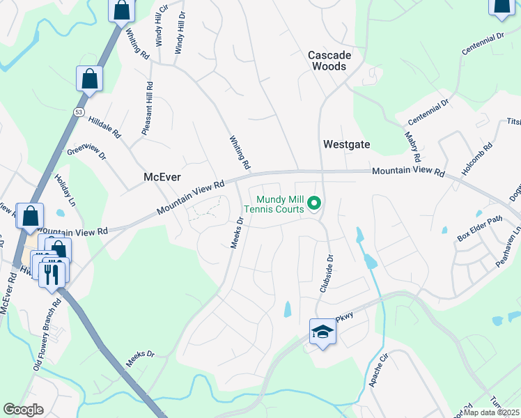 map of restaurants, bars, coffee shops, grocery stores, and more near 4550 Country Manor in Gainesville