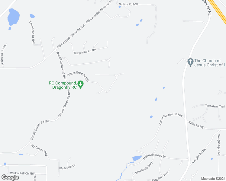 map of restaurants, bars, coffee shops, grocery stores, and more near 50 Willow Bend Drive Northwest in Cartersville
