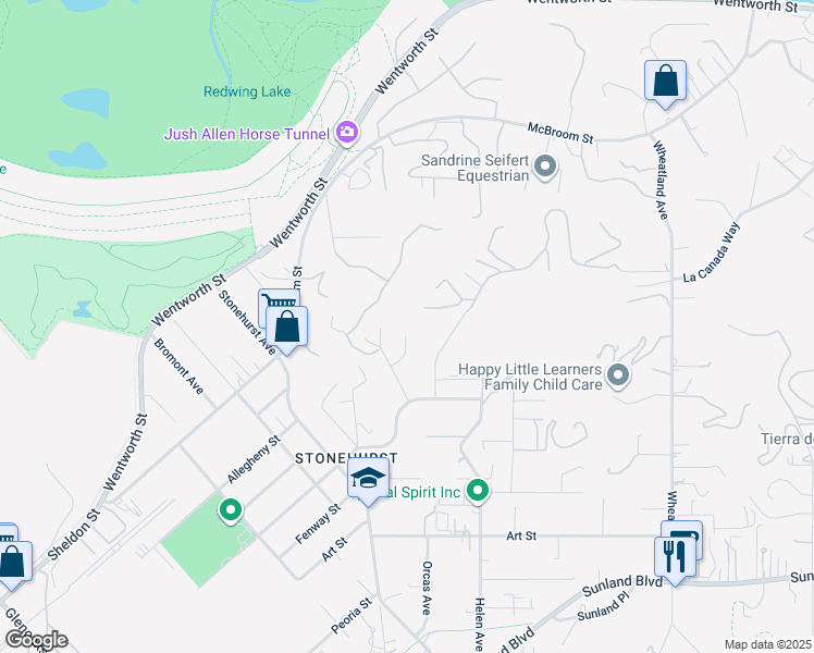 map of restaurants, bars, coffee shops, grocery stores, and more near 10900 Meseta Drive in Los Angeles