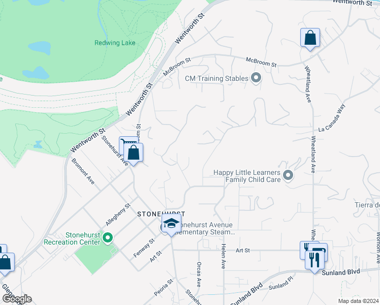 map of restaurants, bars, coffee shops, grocery stores, and more near 10900 Meseta Drive in Los Angeles
