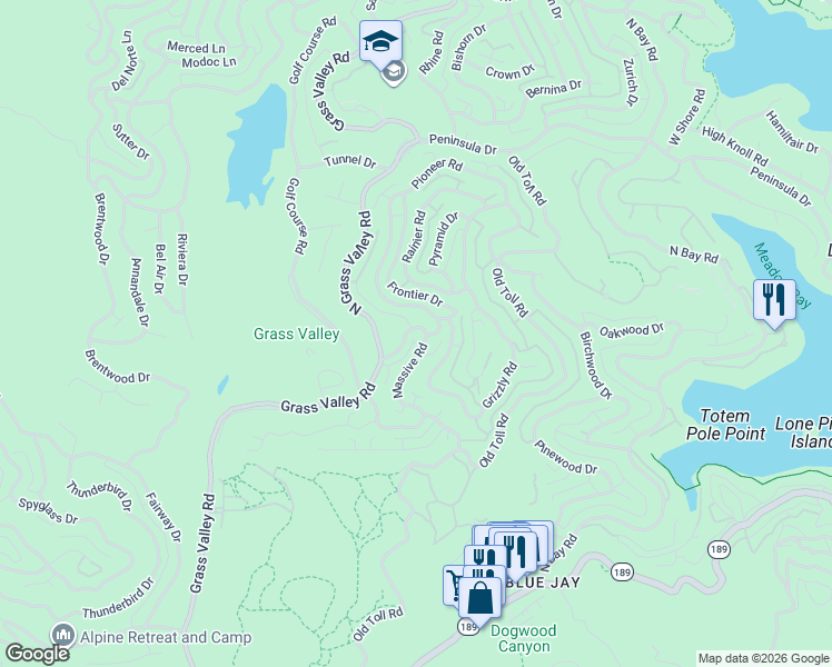map of restaurants, bars, coffee shops, grocery stores, and more near 307 Pioneer Road in San Bernardino