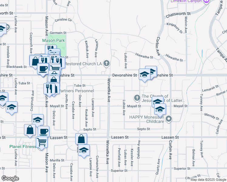 map of restaurants, bars, coffee shops, grocery stores, and more near in Los Angeles