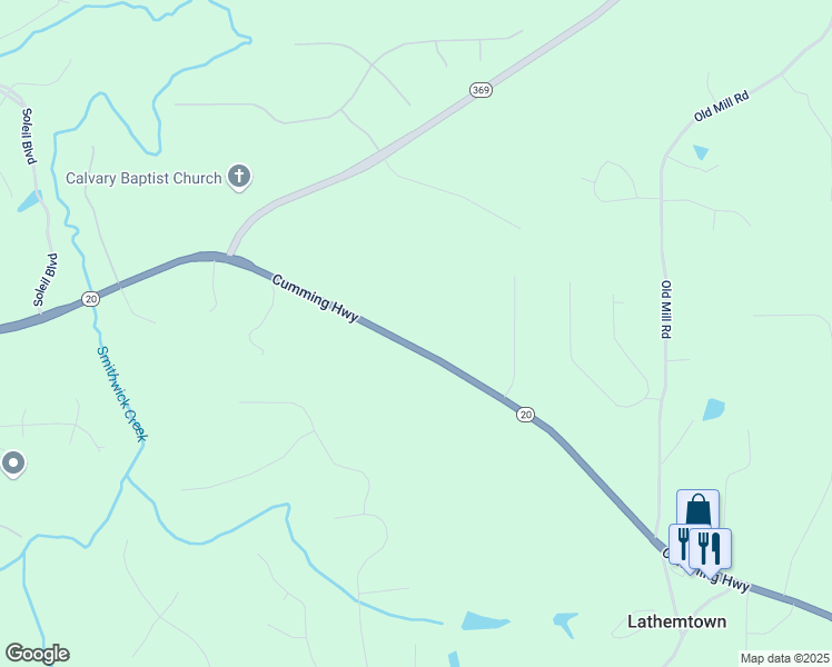map of restaurants, bars, coffee shops, grocery stores, and more near 10585 Cumming Highway in Canton