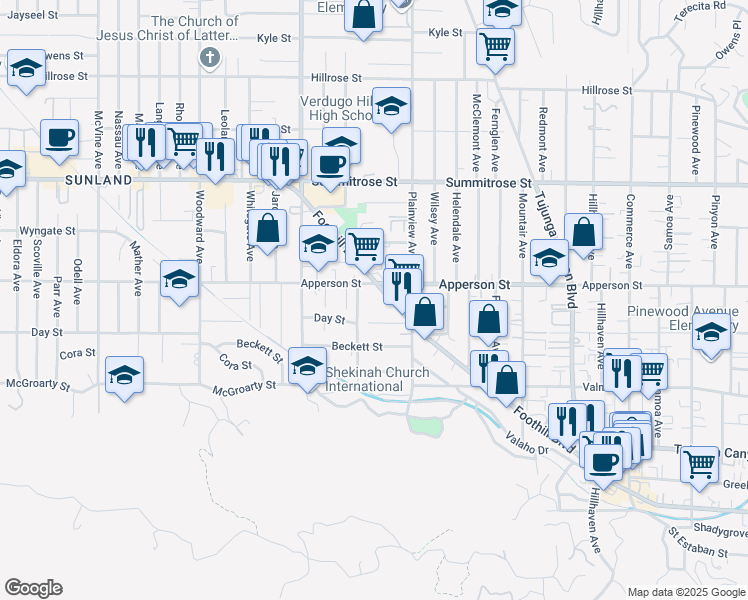 map of restaurants, bars, coffee shops, grocery stores, and more near 10260 Plainview Avenue in Los Angeles
