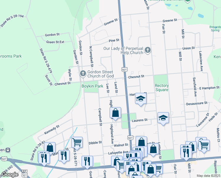 map of restaurants, bars, coffee shops, grocery stores, and more near 1609 Land Street in Camden