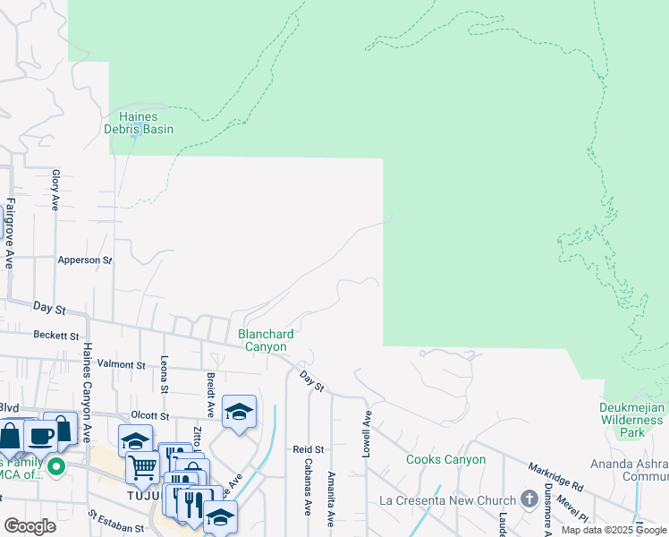 map of restaurants, bars, coffee shops, grocery stores, and more near 10368 Mahogany Trail in Los Angeles