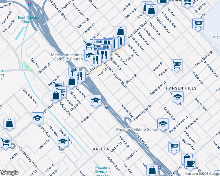 map of restaurants, bars, coffee shops, grocery stores, and more near 10176 Remick Avenue in Los Angeles