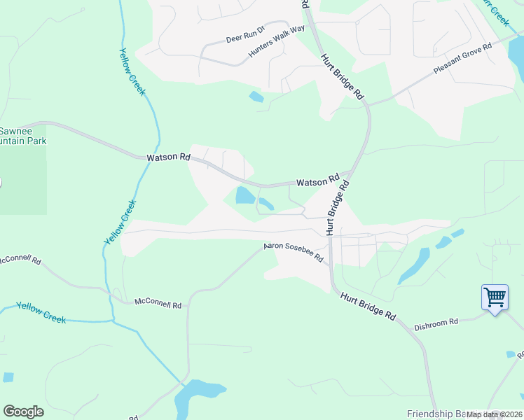 map of restaurants, bars, coffee shops, grocery stores, and more near 3505 Watson Road in Cumming