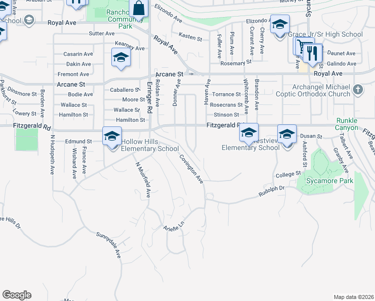 map of restaurants, bars, coffee shops, grocery stores, and more near 919 Vallejo Avenue in Simi Valley
