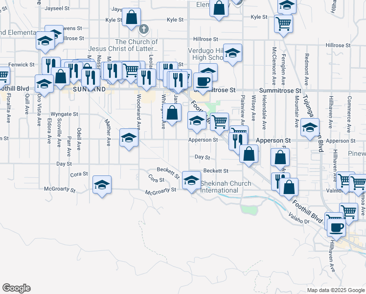 map of restaurants, bars, coffee shops, grocery stores, and more near 10249 Irma Avenue in Los Angeles