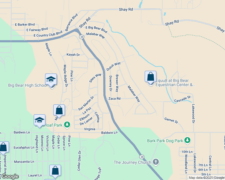 map of restaurants, bars, coffee shops, grocery stores, and more near 352 Downey Drive in Big Bear