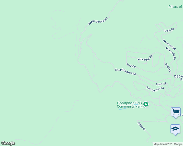 map of restaurants, bars, coffee shops, grocery stores, and more near 386 Garden Drive in Crestline