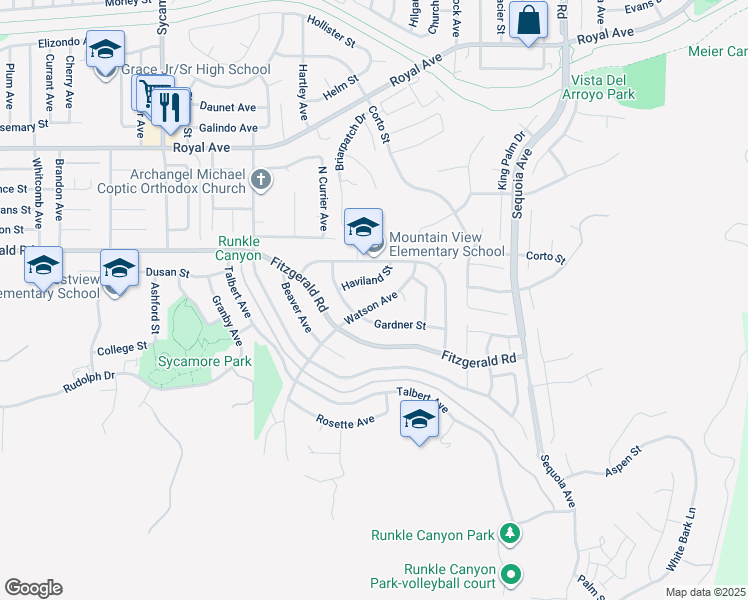 map of restaurants, bars, coffee shops, grocery stores, and more near 929 Watson Avenue in Simi Valley