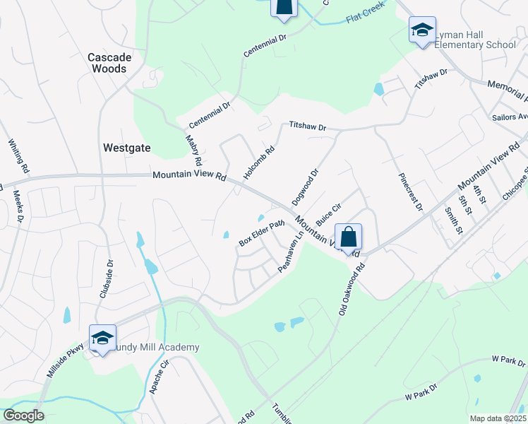 map of restaurants, bars, coffee shops, grocery stores, and more near 3315 Mountain View Road in Gainesville