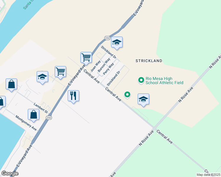 map of restaurants, bars, coffee shops, grocery stores, and more near 4732 Strickland Drive in Oxnard