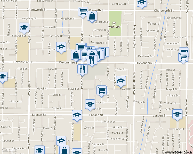 map of restaurants, bars, coffee shops, grocery stores, and more near 10168 Whitaker Avenue in Los Angeles