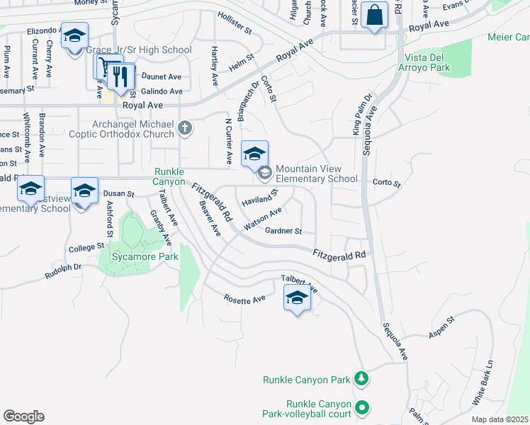 map of restaurants, bars, coffee shops, grocery stores, and more near 929 Watson Avenue in Simi Valley