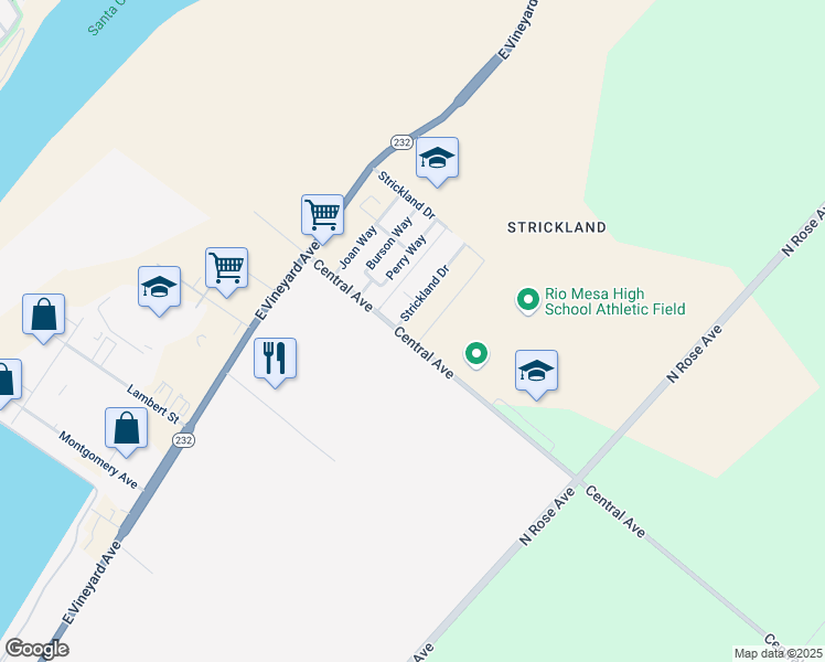 map of restaurants, bars, coffee shops, grocery stores, and more near 4732 Strickland Drive in Oxnard