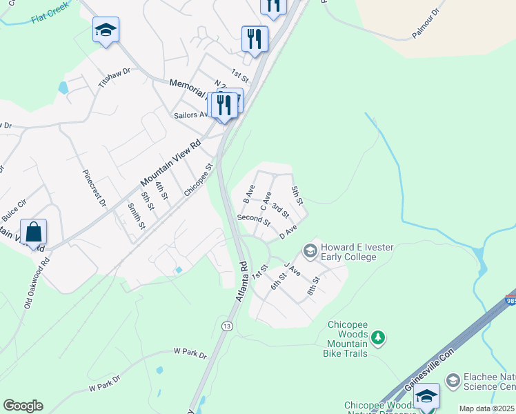 map of restaurants, bars, coffee shops, grocery stores, and more near 5 C Ave in Gainesville
