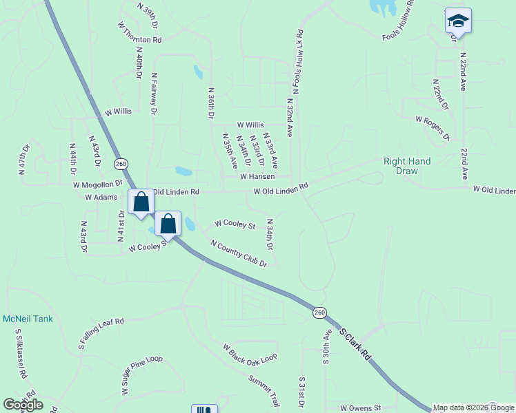 map of restaurants, bars, coffee shops, grocery stores, and more near 691 34th Drive Show in Show Low