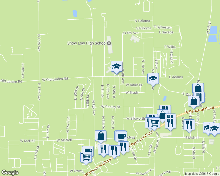 map of restaurants, bars, coffee shops, grocery stores, and more near 653 North 6th Avenue in Show Low