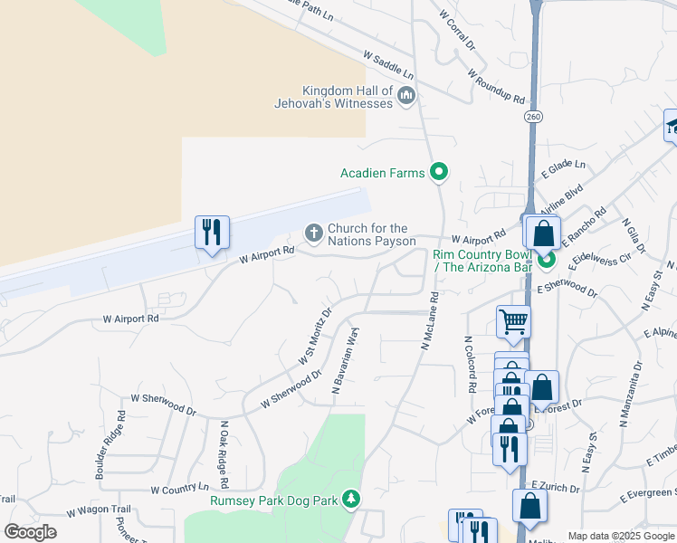 map of restaurants, bars, coffee shops, grocery stores, and more near 1111 Yodel Circle in Payson