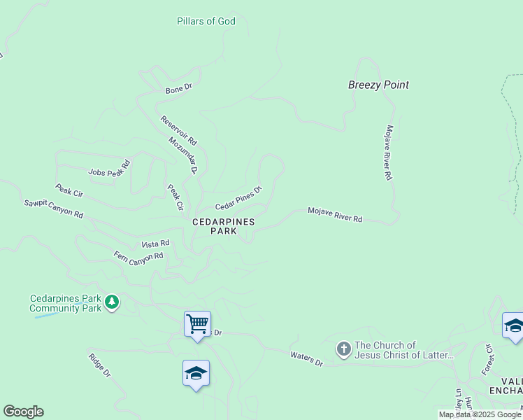 map of restaurants, bars, coffee shops, grocery stores, and more near 22094 Big Oak Road in Crestline