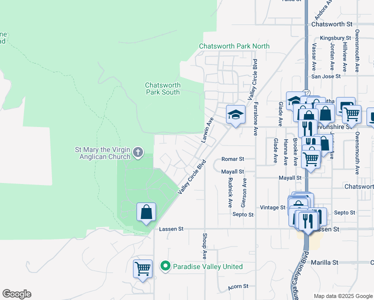 map of restaurants, bars, coffee shops, grocery stores, and more near 10179 Larwin Avenue in Los Angeles