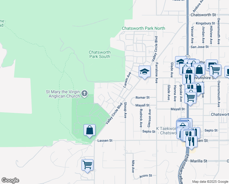 map of restaurants, bars, coffee shops, grocery stores, and more near 10171 Larwin Avenue in Los Angeles