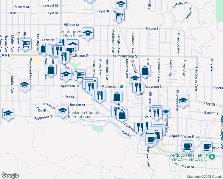 map of restaurants, bars, coffee shops, grocery stores, and more near 10246 Helendale Avenue in Los Angeles