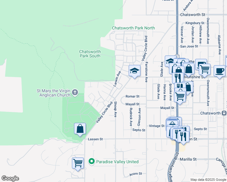 map of restaurants, bars, coffee shops, grocery stores, and more near 10171 Larwin Avenue in Los Angeles