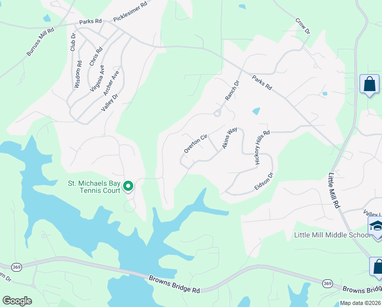 map of restaurants, bars, coffee shops, grocery stores, and more near 6690 Overton Circle in Cumming