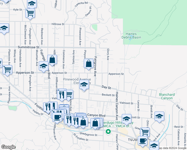 map of restaurants, bars, coffee shops, grocery stores, and more near 7004 Apperson Street in Los Angeles