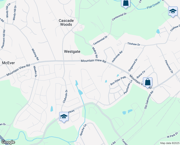 map of restaurants, bars, coffee shops, grocery stores, and more near 3550 Mooney Place in Gainesville